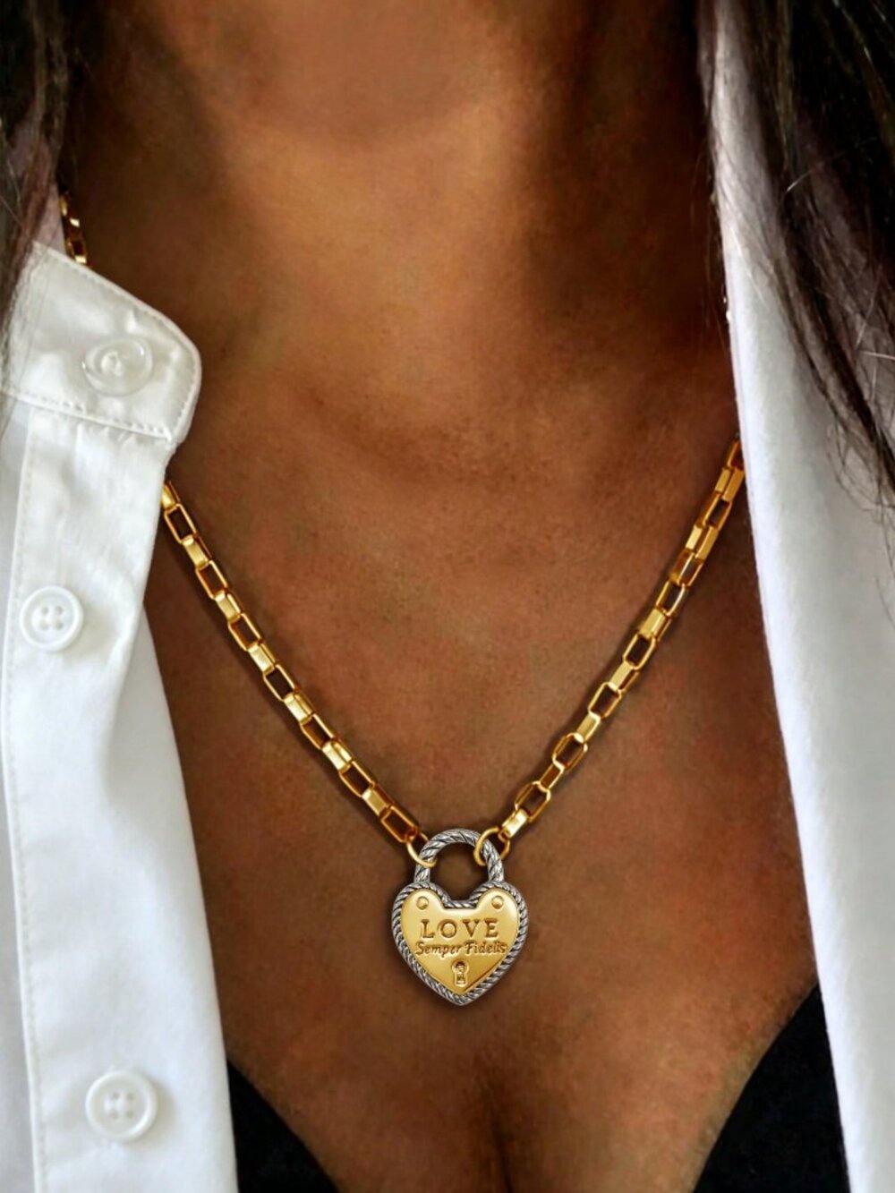 Multicolor Casual Women's Heart-Shaped Lock Pendant Necklace